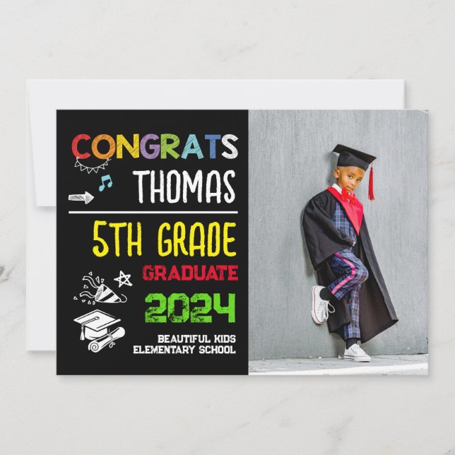 Invitación Foto de la escuela primaria de grado 5 (Anverso)