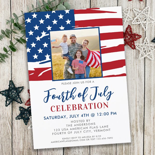 Invitación Foto De La Familia De Bandera Estadounidense Fiest (Subido por el creador)