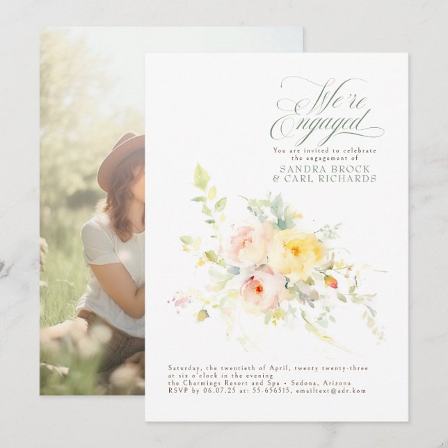 Invitación Foto de la fiesta de compromiso de floral estamos  (Anverso / Reverso)