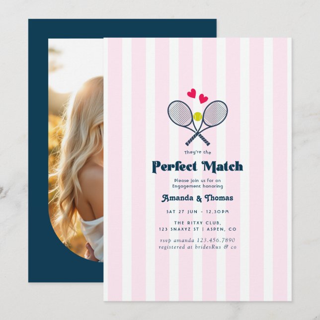 Invitación Foto de la fiesta de compromiso de tenis elegante  (Anverso / Reverso)