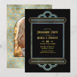 Invitación Foto de la fiesta de compromiso Gatsby Art Deco az