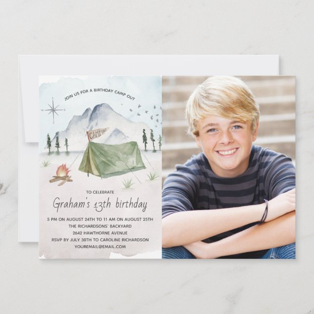 Invitación Foto de la fiesta de cumpleaños Camp Out (Anverso)