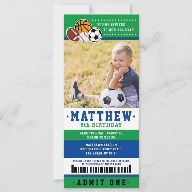 Invitación Foto de la fiesta de cumpleaños de Green All Star  (Anverso)