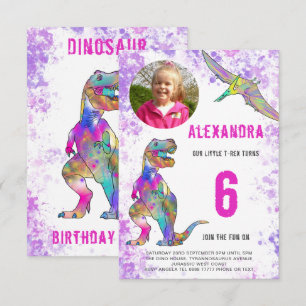 Invitación Foto de la fiesta de cumpleaños de las chicas dino