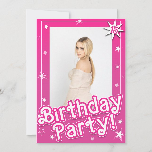 Invitación Foto de la Fiesta de Cumpleaños de las Estrellas B (Reverso)
