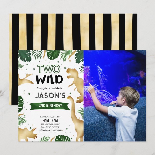 Invitación Foto de la fiesta de cumpleaños de los dinosaurios (Anverso / Reverso)