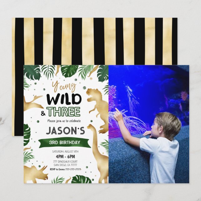 Invitación Foto de la fiesta de cumpleaños de los dinosaurios (Anverso / Reverso)