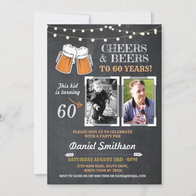 Invitación Foto de la fiesta de cumpleaños de los hombres con (Anverso)