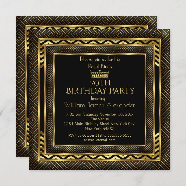 Invitación Foto de la fiesta de cumpleaños de Mans Crown Gold (Anverso / Reverso)