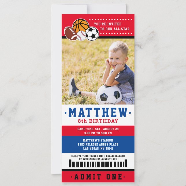 Invitación Foto de la fiesta de cumpleaños de Red All Star Sp (Anverso)