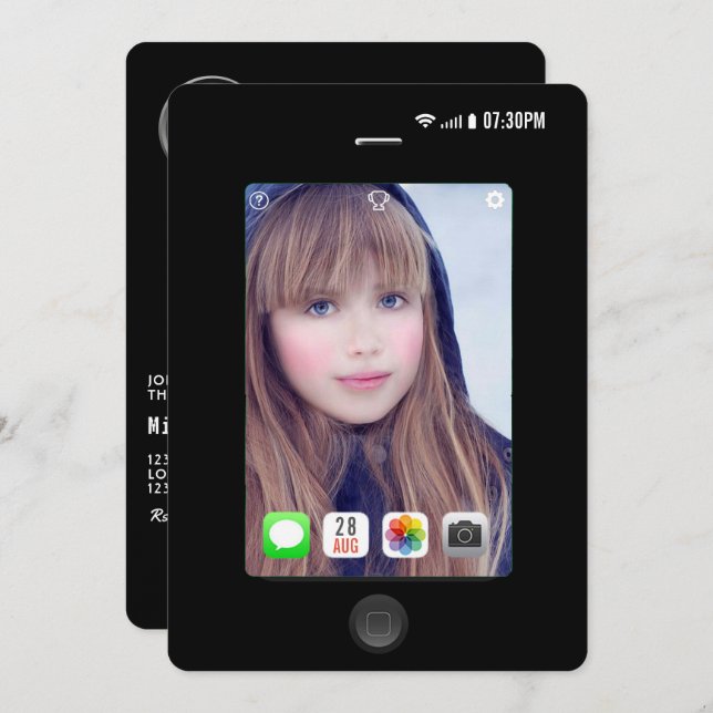 Invitación Foto de la fiesta de cumpleaños de Selfie (Anverso / Reverso)