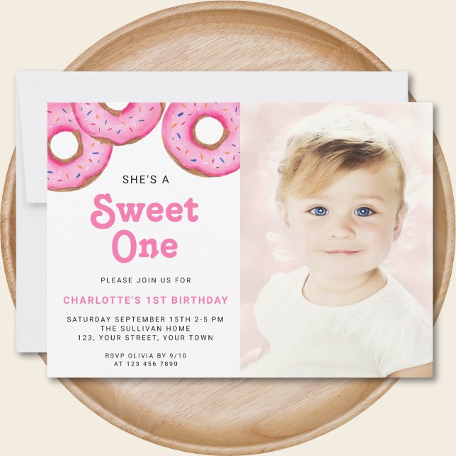 Invitación Foto de la fiesta de cumpleaños de Sweet One Donut (Subido por el creador)