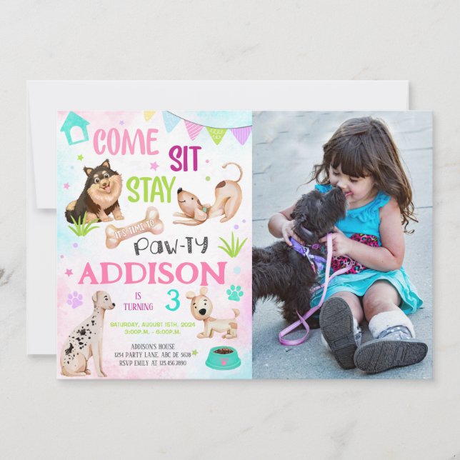 Invitación Foto de la fiesta de cumpleaños de un perro Chica  (Anverso)