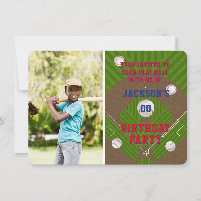 Invitación Foto de la fiesta de cumpleaños del béisbol (Anverso)