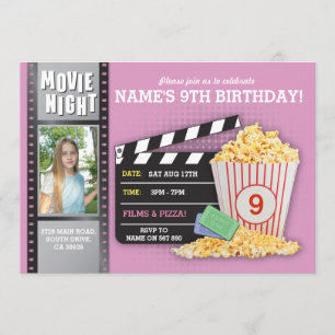Invitación Foto de la fiesta de cumpleaños del cine del rosa