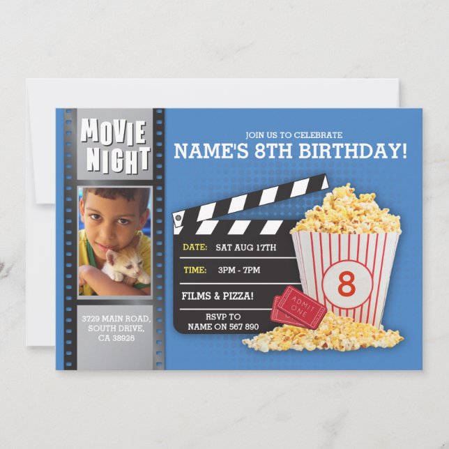 Invitación Foto de la fiesta de cumpleaños del cine Movie Nig (Anverso)