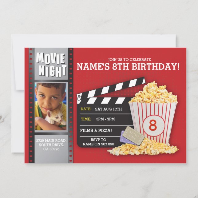 Invitación Foto de la fiesta de cumpleaños del Cine Rojo de l (Anverso)