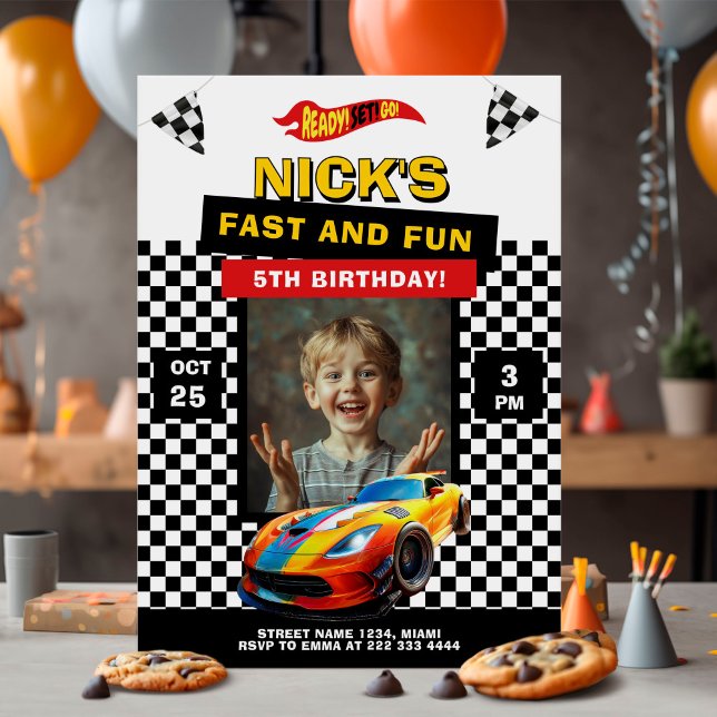 Invitación Foto de la fiesta de cumpleaños del coche rápido (Subido por el creador)