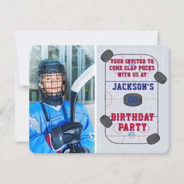 Invitación Foto de la fiesta de cumpleaños del hockey sobre h (Anverso)