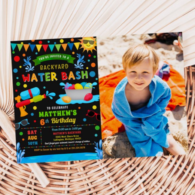 Invitación Foto de la fiesta de cumpleaños del niño de verano (Water Bash Summer Boy Birthday Party Photo Invitation)