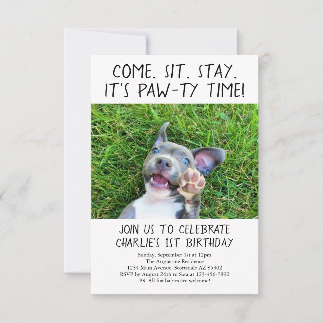 Invitación Foto de la fiesta de cumpleaños del perro cachorro (Anverso)