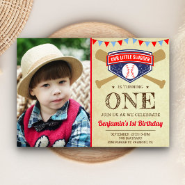 Invitación Foto de la fiesta de cumpleaños del primer béisbol