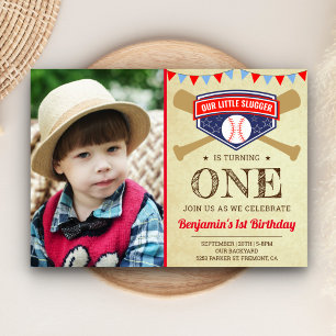 Invitación Foto de la fiesta de cumpleaños del primer béisbol