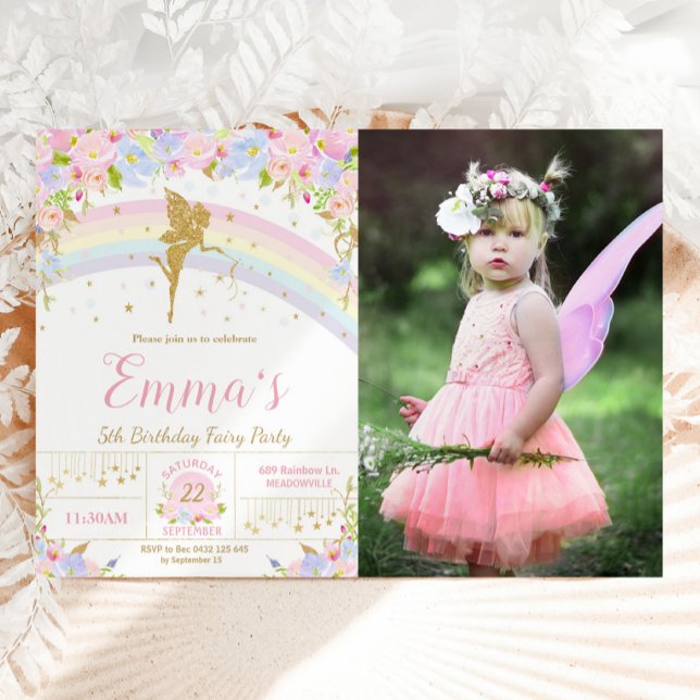 Invitación Foto de la fiesta de cumpleaños floral de Rainbow  (Subido por el creador)