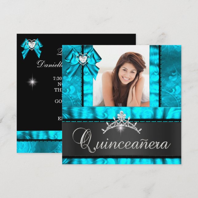 Invitación Foto de la fiesta de cumpleaños número 15 de la qu (Anverso / Reverso)