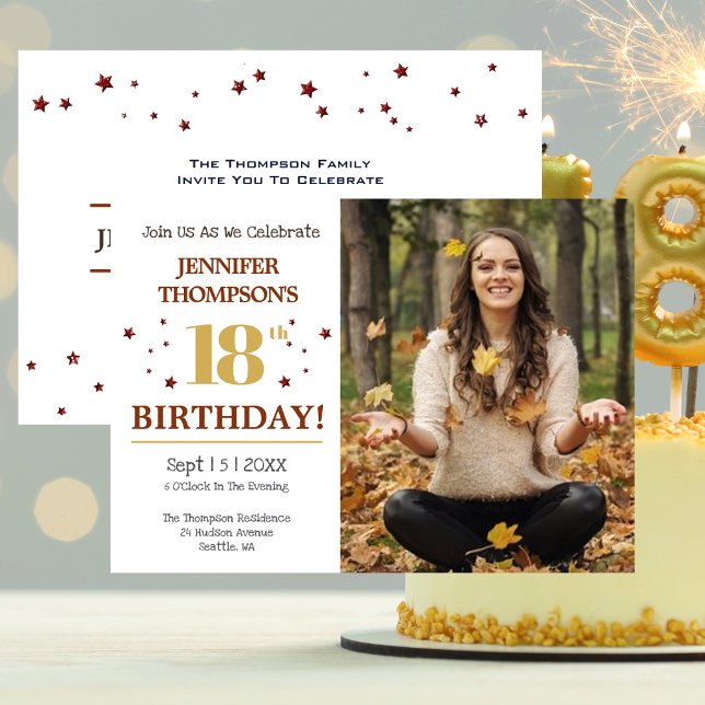 Invitación Foto de la fiesta de cumpleaños número 18 (18th Birthday - Photo Party Invitation)
