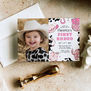 Invitación Foto de la fiesta de cumpleaños número 1 de Girl F