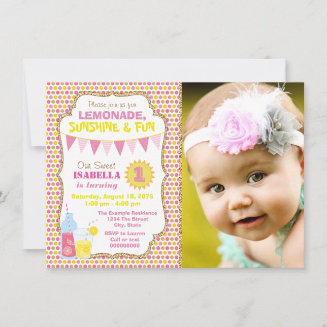 Invitación Foto de la fiesta de cumpleaños número 1 de Lemona (Anverso)