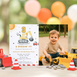 Invitación Foto de la fiesta de cumpleaños número 3 de constr