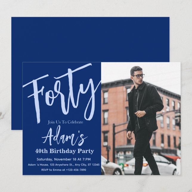 Invitación Foto de la fiesta de cumpleaños número 40  (Anverso / Reverso)