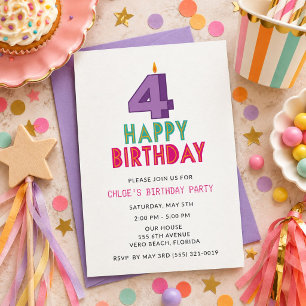 Invitación Foto de la fiesta de cumpleaños número 4 de una ni
