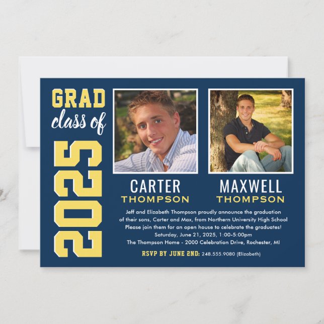 Invitación Foto de la fiesta de graduación amarilla de la Mar (Anverso)