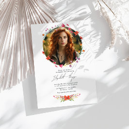 Invitación Foto de la fiesta de graduación con flores silvest