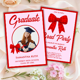 Invitación Foto de la fiesta de graduación con lazo de gingha
