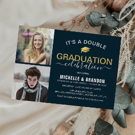 Invitación Foto de la fiesta de graduación de doble celebraci