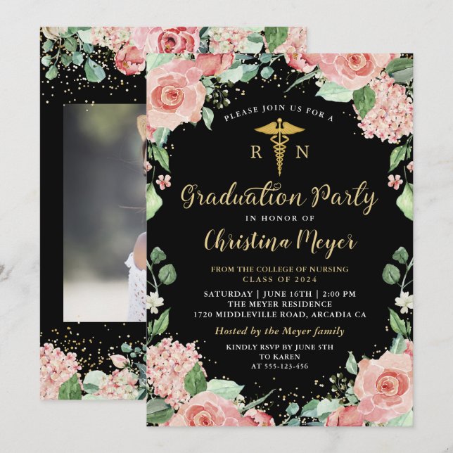 Invitación Foto de la fiesta de graduación de Enfermería RN f (Anverso / Reverso)