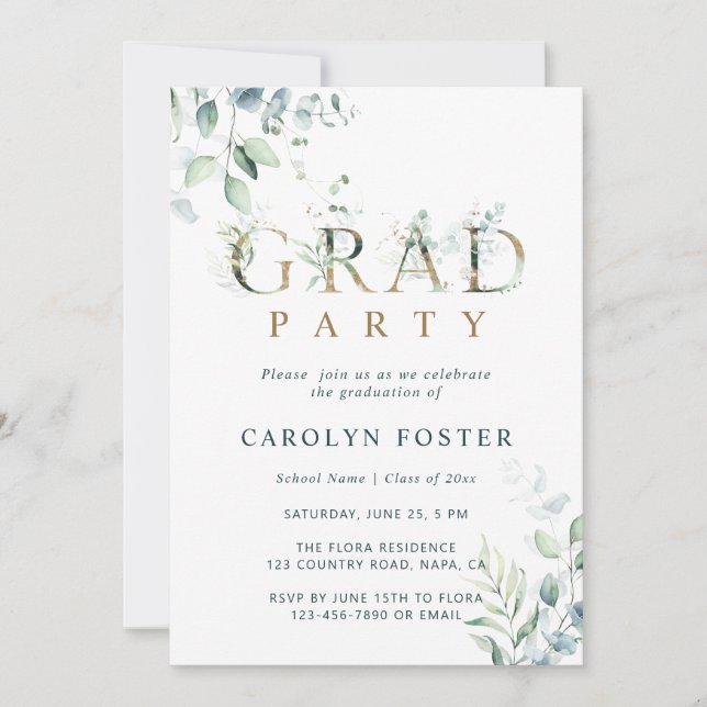 Invitación Foto de la fiesta de graduación de la carta botáni (Anverso)