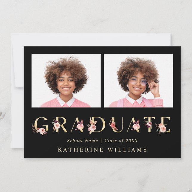 Invitación Foto de la fiesta de graduación de la carta floral (Anverso)