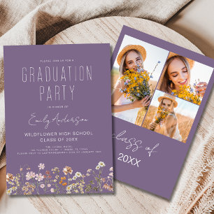 Invitación Foto de la fiesta de graduación de la flor violeta