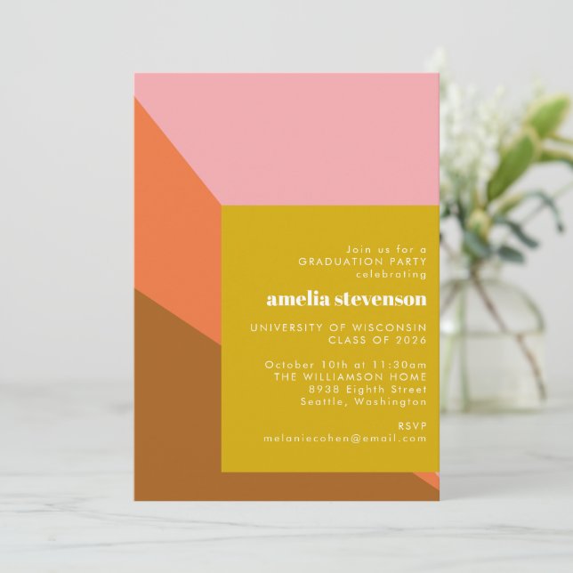 Invitación Foto de la fiesta de graduación de las formas rosa (Anverso de pie)