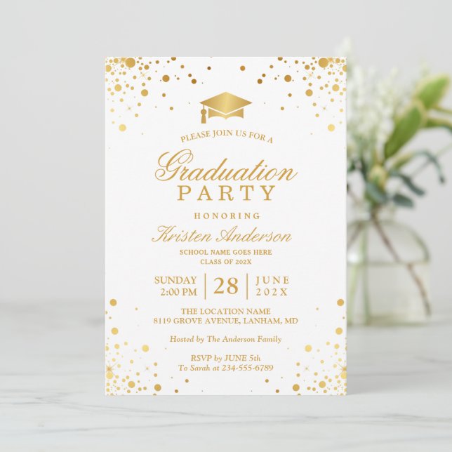Invitación Foto de la fiesta de graduación del Confetti de or (Anverso de pie)