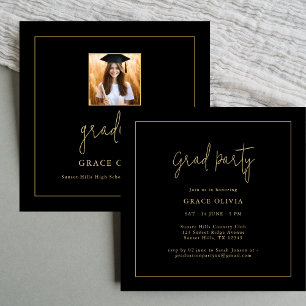 Invitación Foto de la fiesta de graduación en negro y oro de 