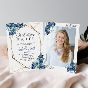 Invitación Foto de la fiesta de graduación floral de Navy Blu