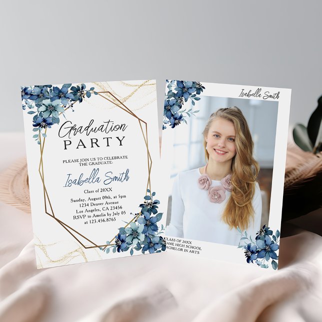 Invitación Foto de la fiesta de graduación floral de Navy Blu (Subido por el creador)