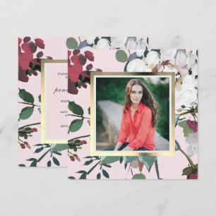 Invitación Foto de la fiesta de graduación floral de Rubor bo