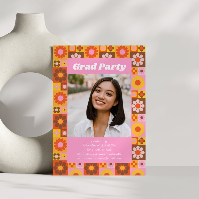 Invitación Foto de la fiesta de graduación rosa floral de Ret (Subido por el creador)